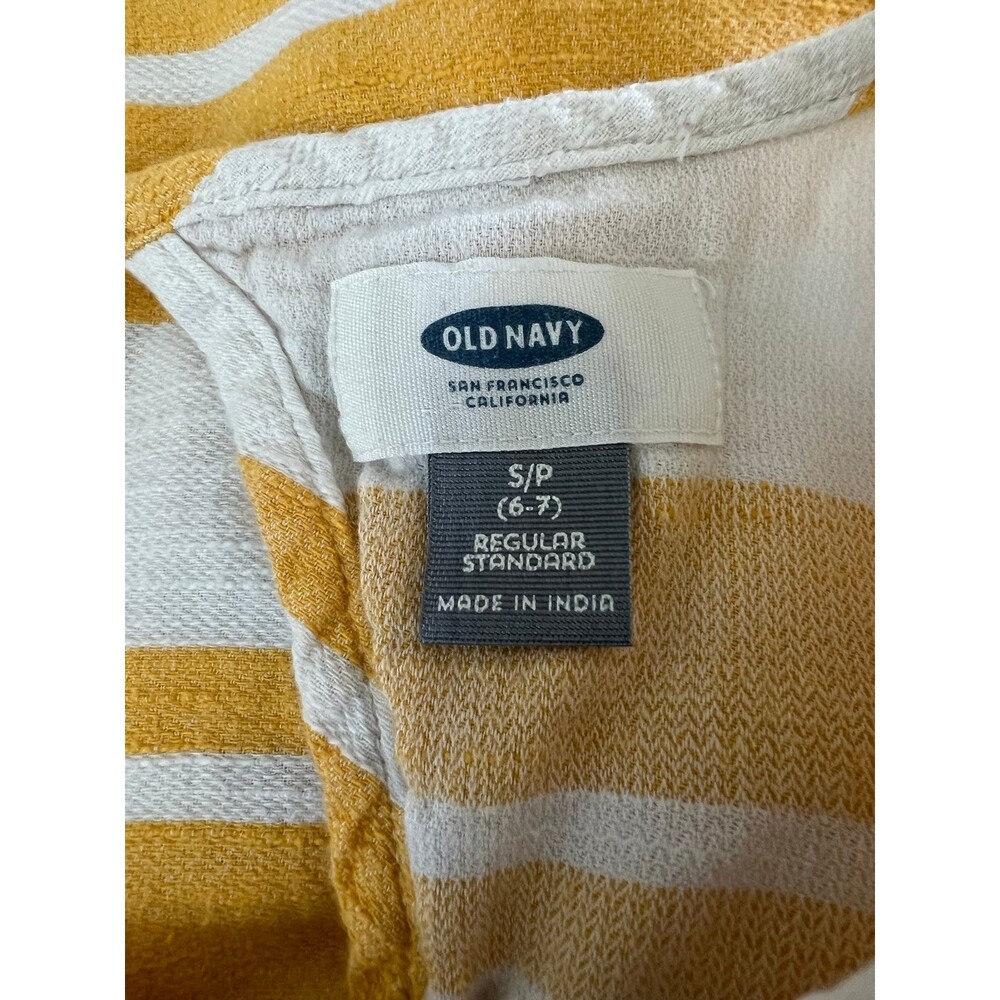 Yellow & White Linen Striped Short Sleeve Blouse Top Shirt Old Navy Girls sz 6-7 - Picture 6 of 6
